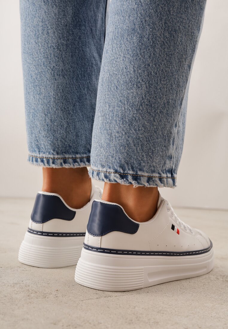 Biało-Granatowe Basicowe Sneakersy VICES Zdobione Kontrastową Lamówką przy Podeszwie Cezita