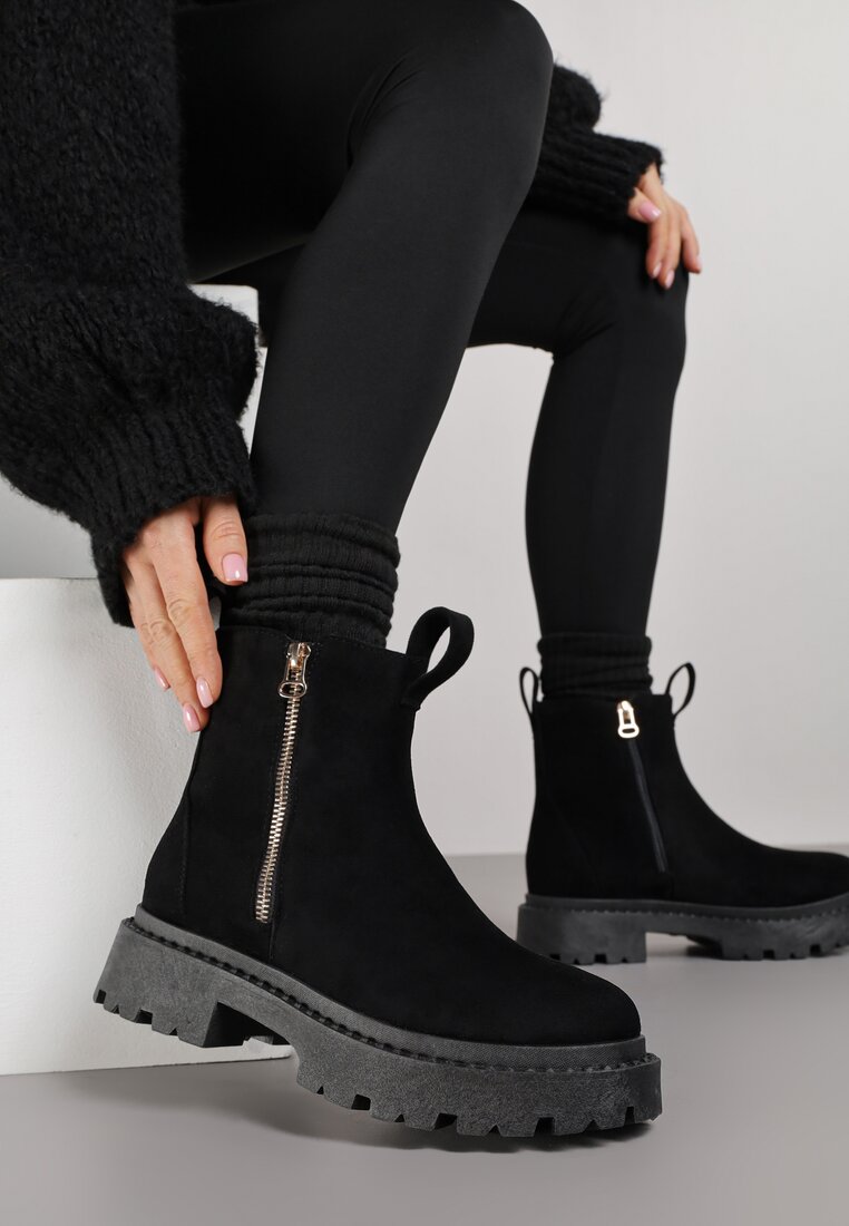 Botine Negre cu Bandă Decorativă Imprimată Dudrey
