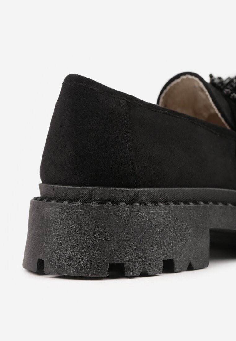 Czarne Mokasyny z Aplikacją z Biżuteryjnych Koralików Viatalia