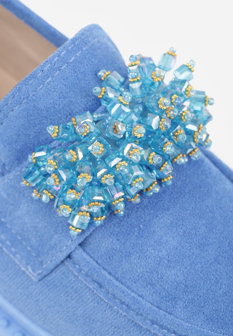 Mocasini albaștri cu aplicație de mărgele bijuterie Viatalia