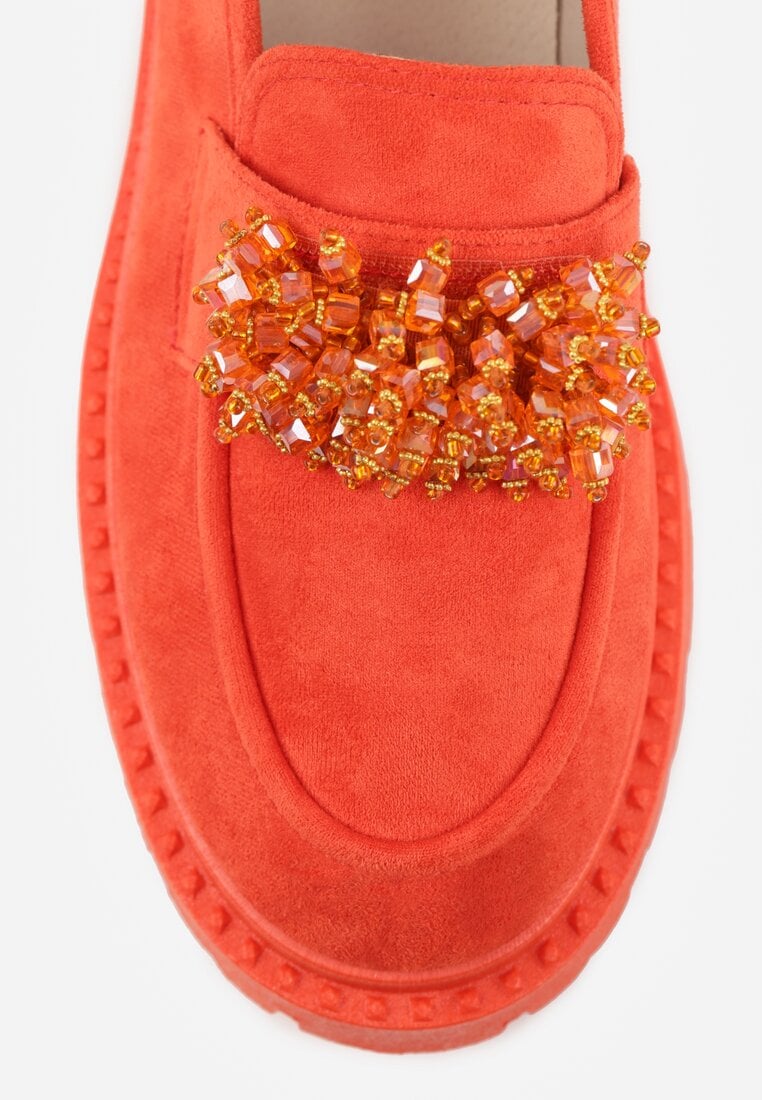 Mocasini Portocalii cu Aplicație de Mărgele Bijuterie Viatalia