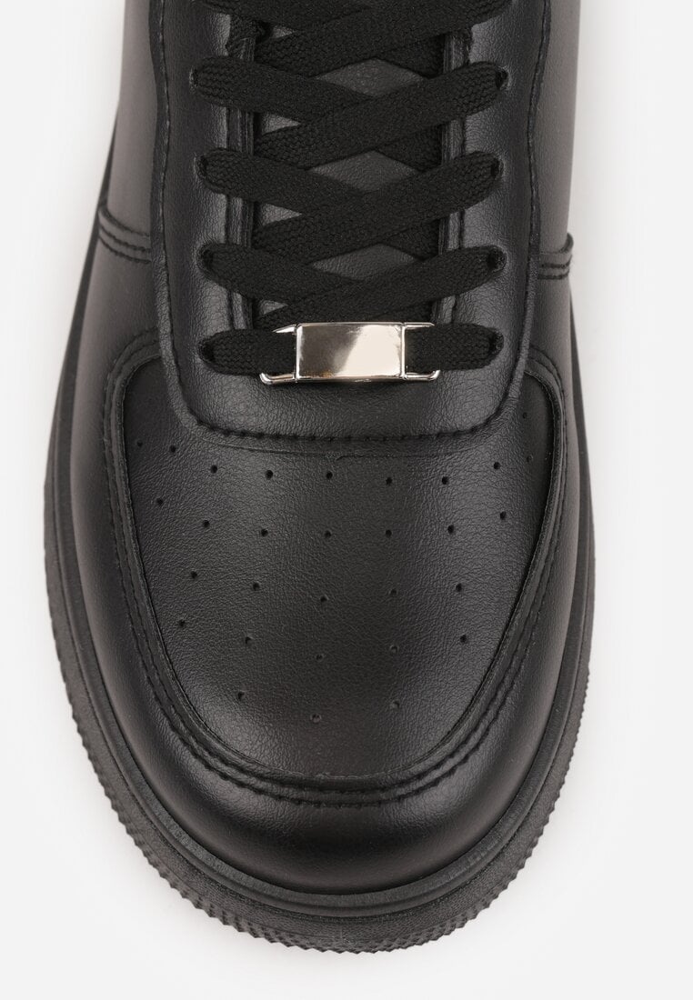 Czarne Sznurowane Sneakersy Ozdobione Perforacją Ellemisa