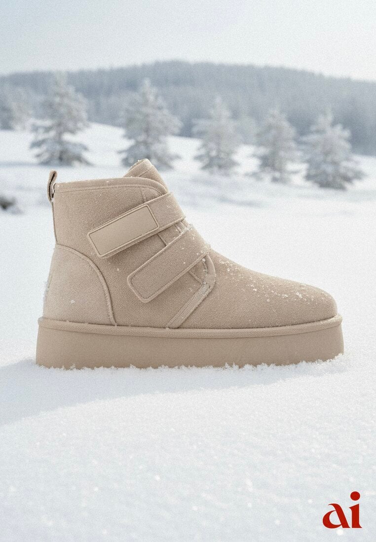 Beżowe Śniegowce na Platformie z Zapięciem na Rzep Tarimelle