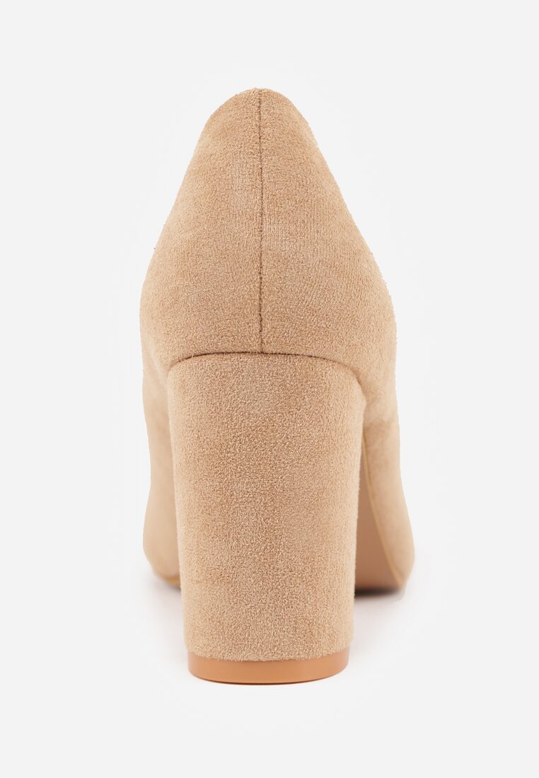 Beżowe Casualowe Czółenka na Słupku z Wkładką ze Skóry Naturalnej Maidra