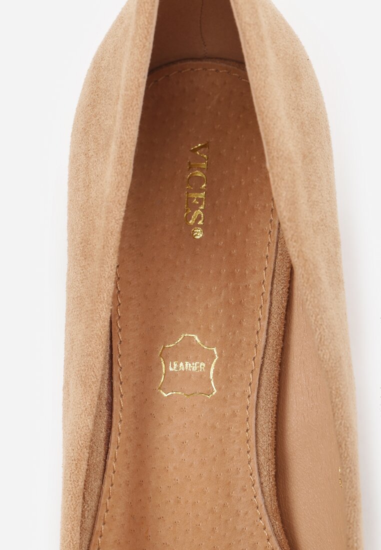 Beżowe Casualowe Czółenka na Słupku z Wkładką ze Skóry Naturalnej Maidra