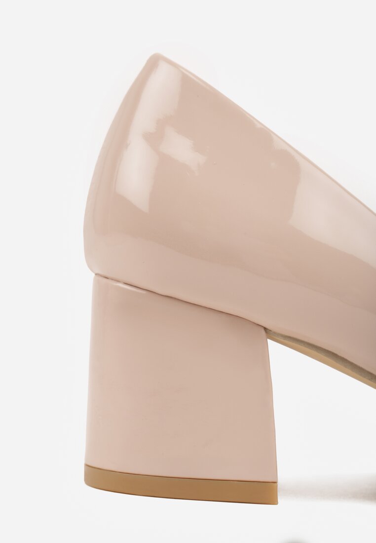 Beżowe Czółenka Vices Lakierowane na Słupku z Wkładką ze Skóry Naturalnej Tinaselle