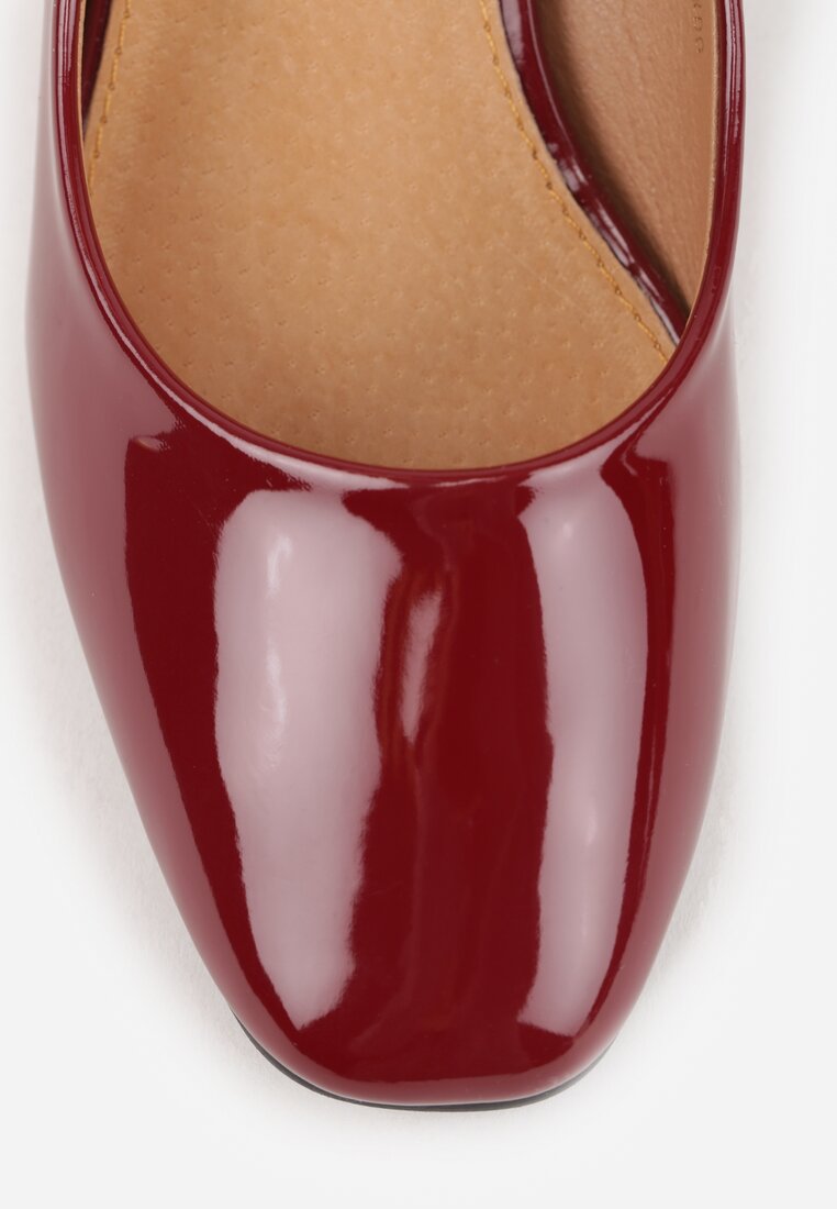 Bordowe Czółenka Vices Lakierowane na Słupku z Wkładką ze Skóry Naturalnej Tinaselle