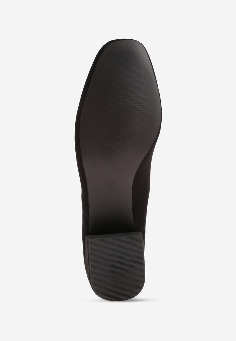 Czarne Czółenka na Słupku ze Skórzaną Wkładką Savirae