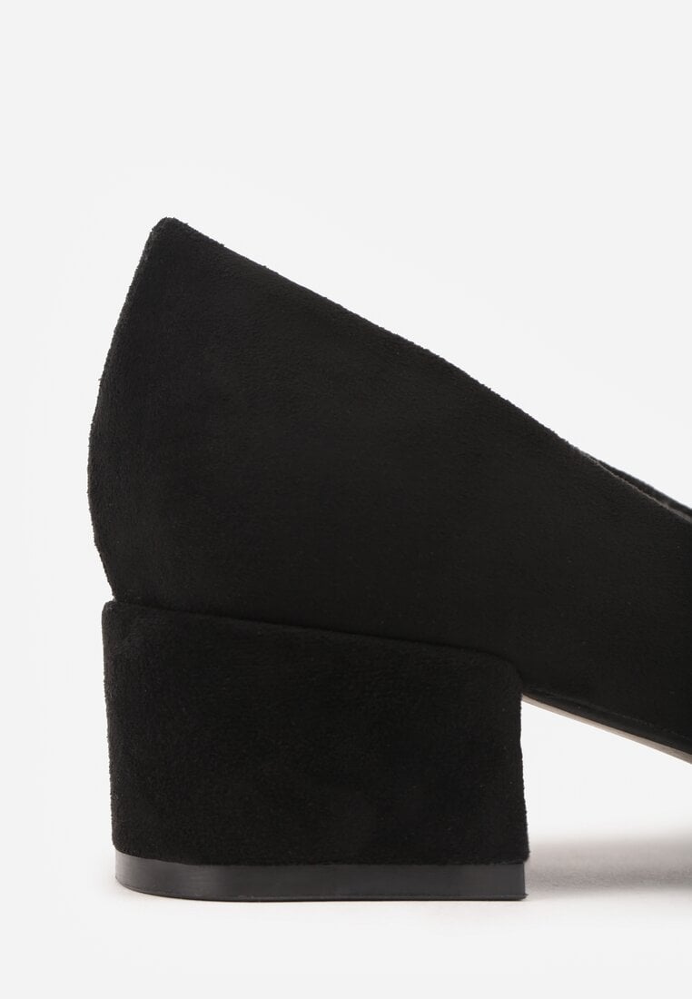 Czarne Czółenka na Słupku ze Skórzaną Wkładką Savirae