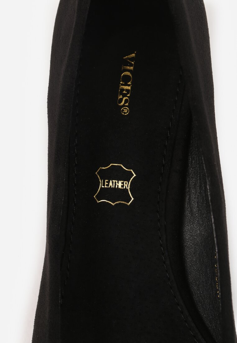 Czarne Czółenka na Słupku ze Skórzaną Wkładką Savirae