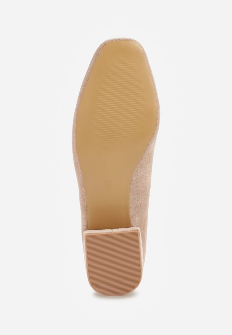 Ciemnobeżowe Czółenka na Słupku ze Skórzaną Wkładką Savirae