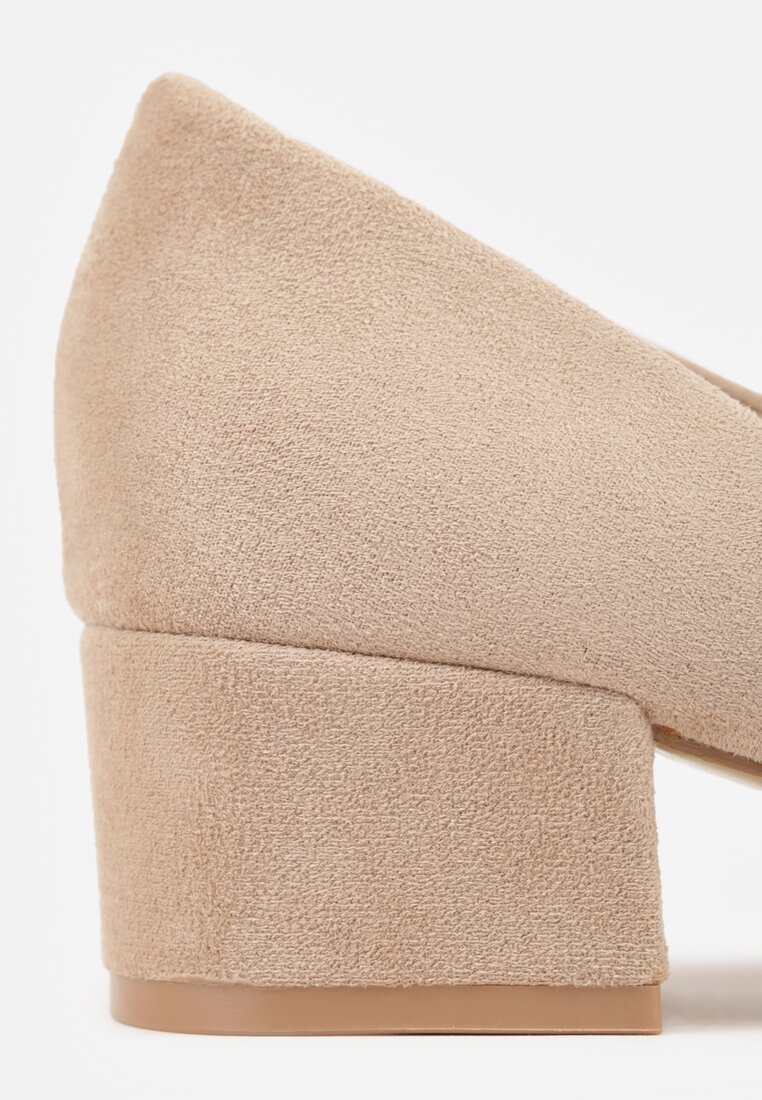 Ciemnobeżowe Czółenka na Słupku ze Skórzaną Wkładką Savirae