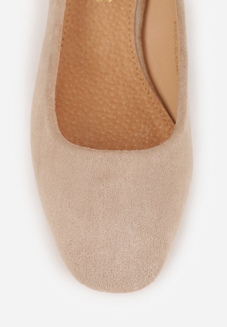 Ciemnobeżowe Czółenka na Słupku ze Skórzaną Wkładką Savirae