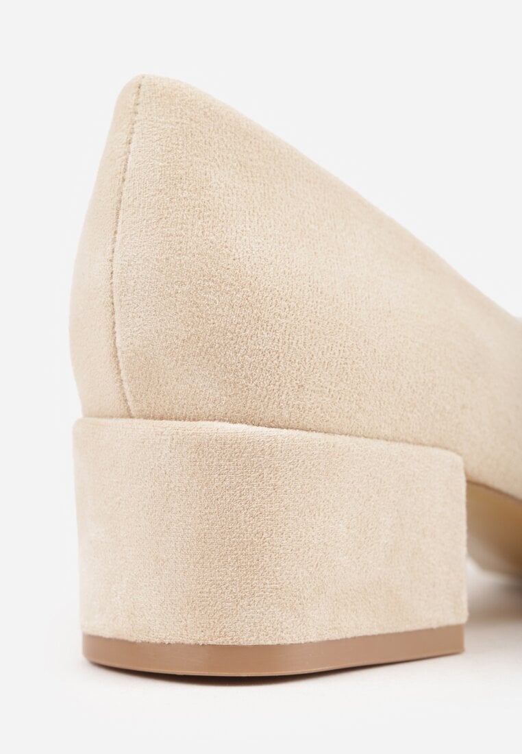 Beżowe Czółenka na Słupku ze Skórzaną Wkładką Savirae