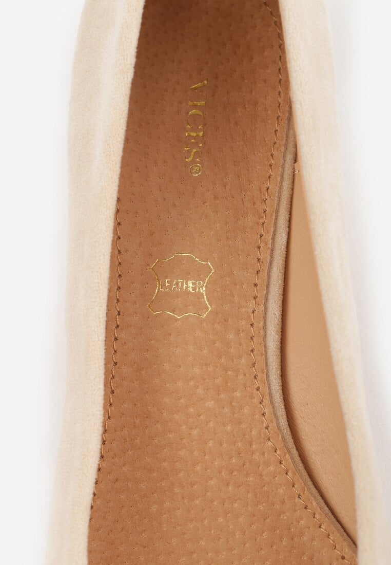 Beżowe Czółenka na Słupku ze Skórzaną Wkładką Savirae