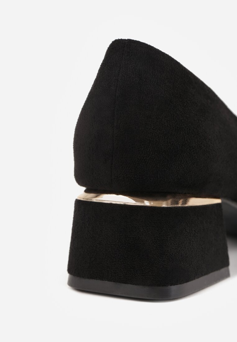 Czarne Czółenka na Słupku z Wkładką ze Skóry Naturalnej i Szpiczastym Noskiem Tialani