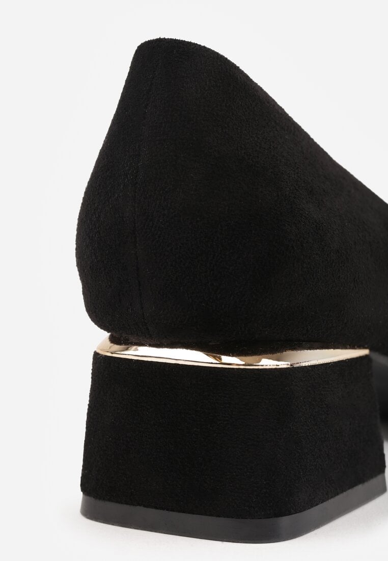 Czarne Czółenka z Wkładką z Naturalnej Skóry i Metaliczną Wstawką Sariann