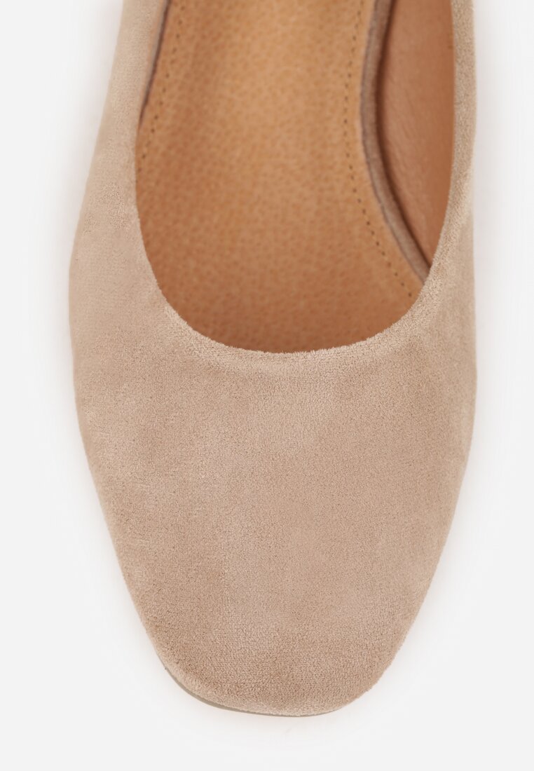 Ciemnobeżowe Czółenka z Wkładką z Naturalnej Skóry i Metaliczną Wstawką Sariann