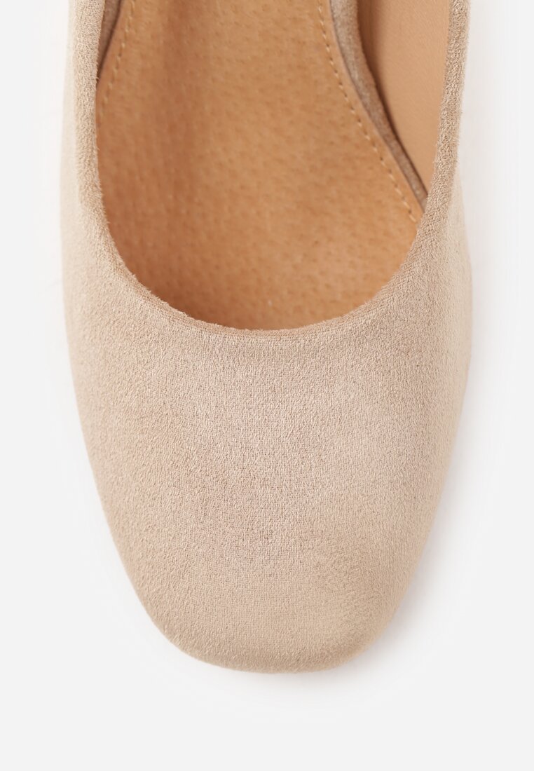 Ciemnobeżowe Casualowe Czółenka na Słupku ze Skórzaną Wkładką Maicie