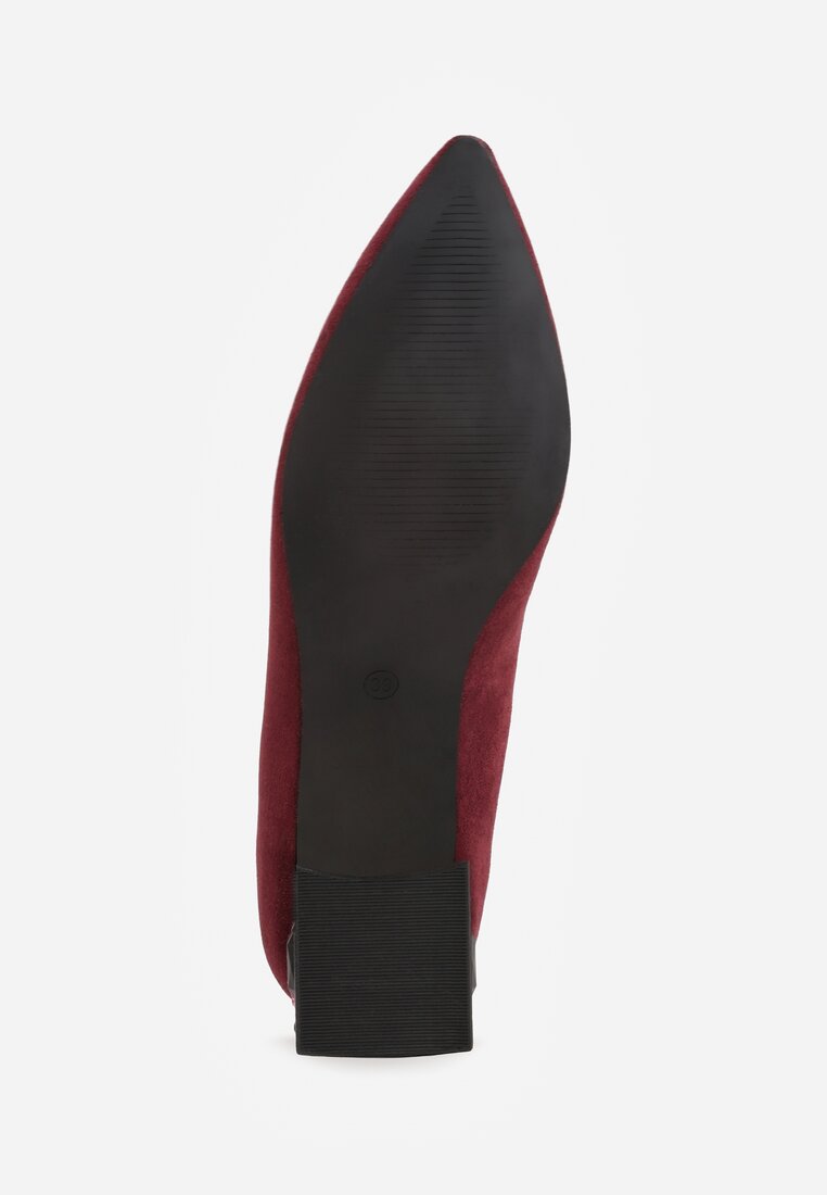 Bordowe Czółenka na Słupku Ozdobionym Cyrkoniami z Wkładką ze Skóry Clesina