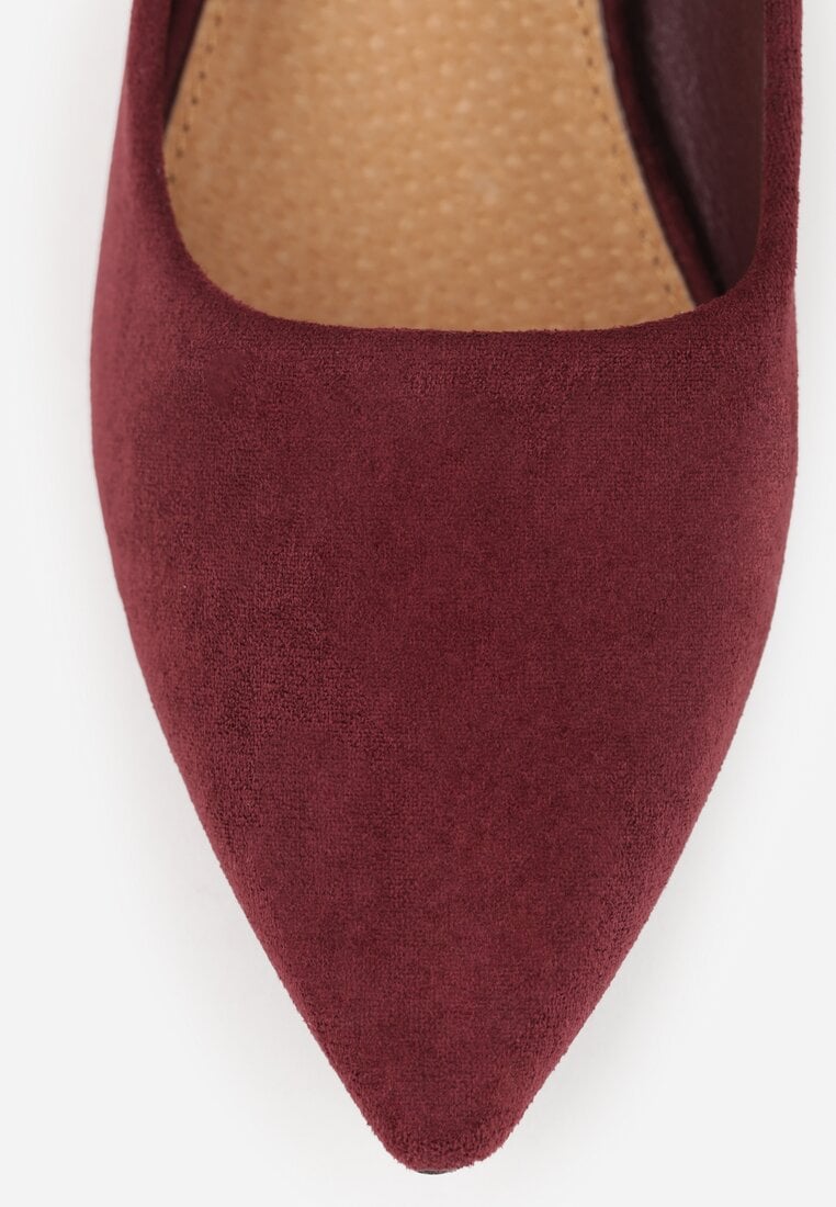 Bordowe Czółenka na Słupku Ozdobionym Cyrkoniami z Wkładką ze Skóry Clesina