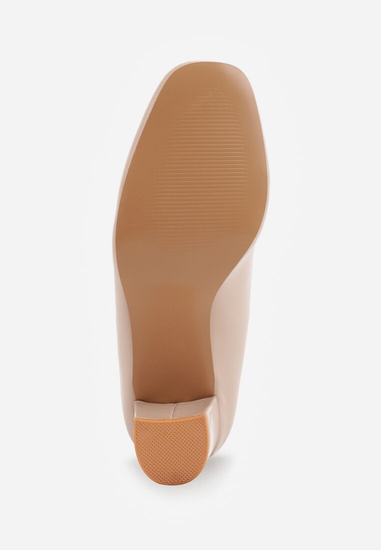 Beżowe Czółenka Lakierowane na Słupku z Wkładką ze Skóry Naturalnej Naorine