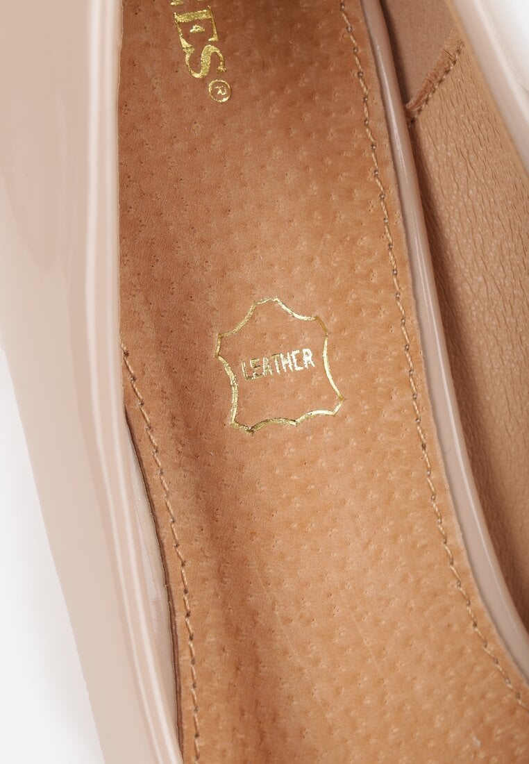 Beżowe Czółenka Lakierowane na Słupku z Wkładką ze Skóry Naturalnej Naorine