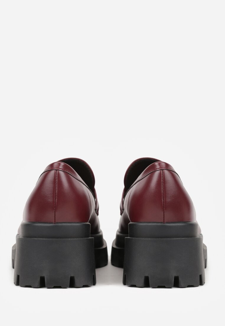 Bordowe Mokasyny na Platformie Ozdobione Klamrą Kikilla