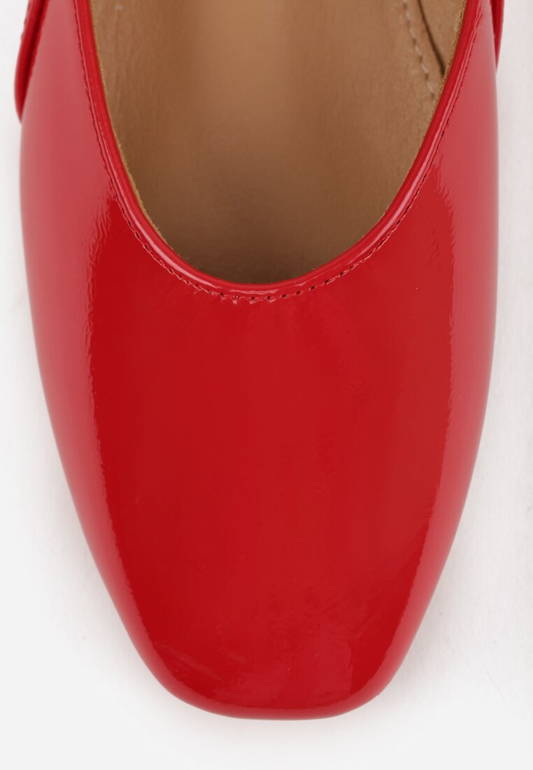 Czerwone Balerinki Mary Jane na Płaskiej Podeszwie z Paskami na Sprzączki Zinitia