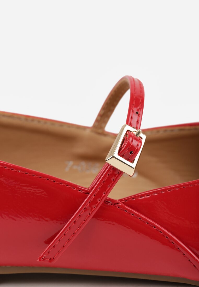 Czerwone Balerinki Mary Jane na Płaskiej Podeszwie z Paskami na Sprzączki Zinitia