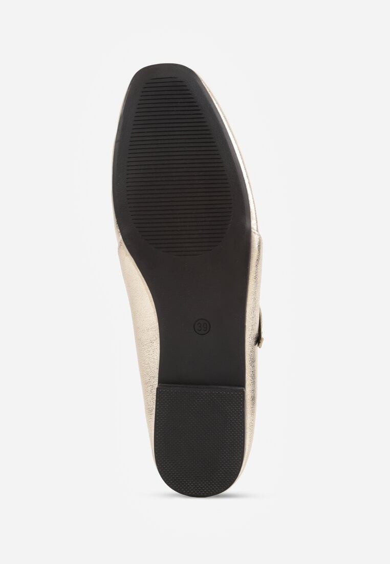 Złote Balerinki Mary Jane na Płaskiej Podeszwie z Paskami na Sprzączki Zinitia