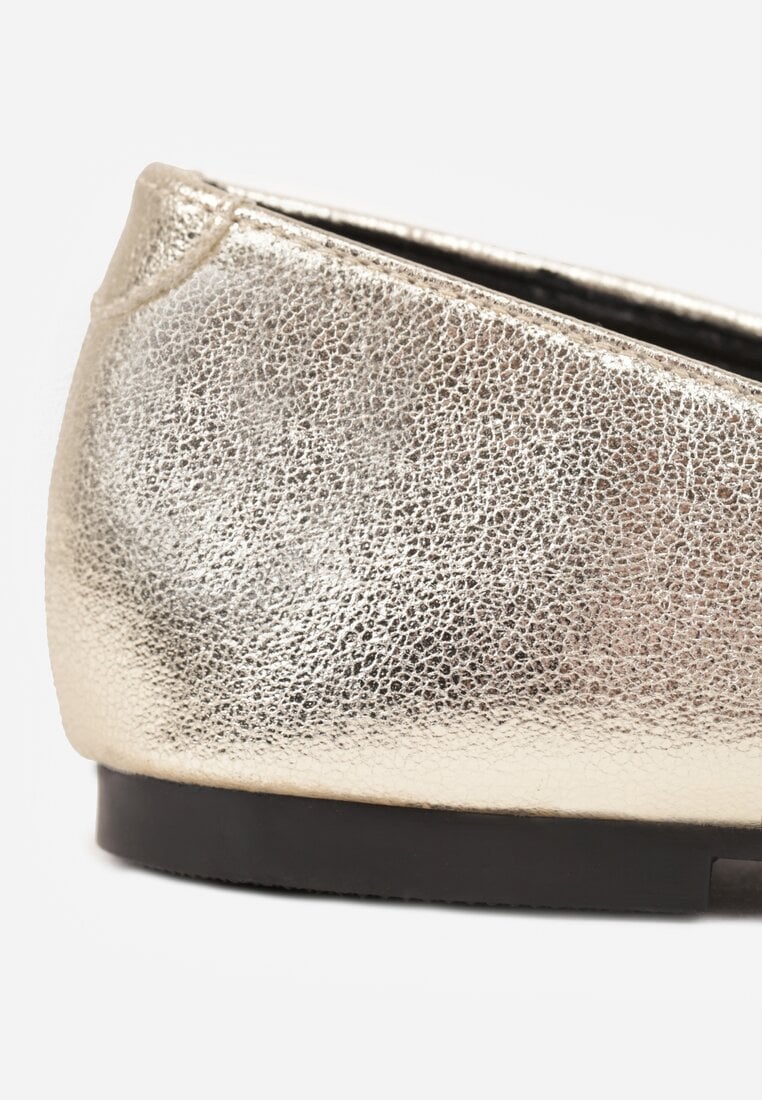 Złote Balerinki Mary Jane na Płaskiej Podeszwie z Paskami na Sprzączki Zinitia