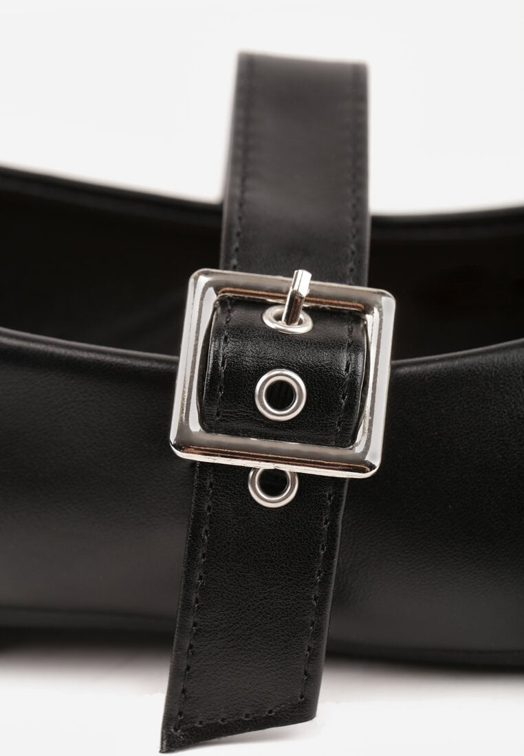 Czarne Balerinki na Płaskiej Podeszwie Mary Jane Ozdobione Paskiem ze Sprzączką Fareloma