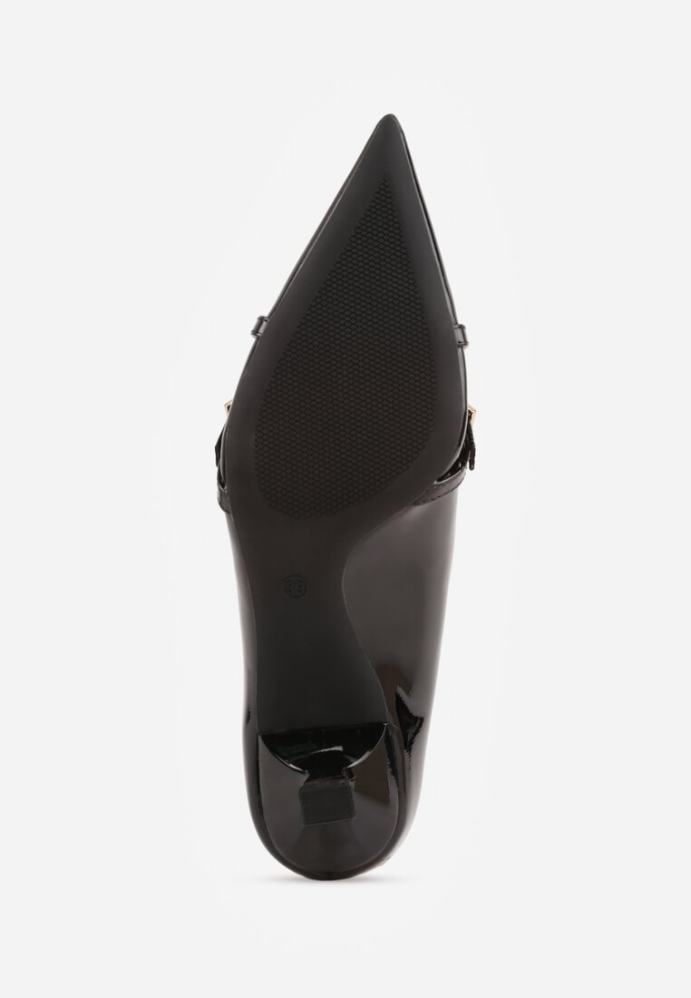 Czarne Czółenka Lakierowane na Szpilce w Stylu Kaczuszki Ozdobione Paskami Laloma