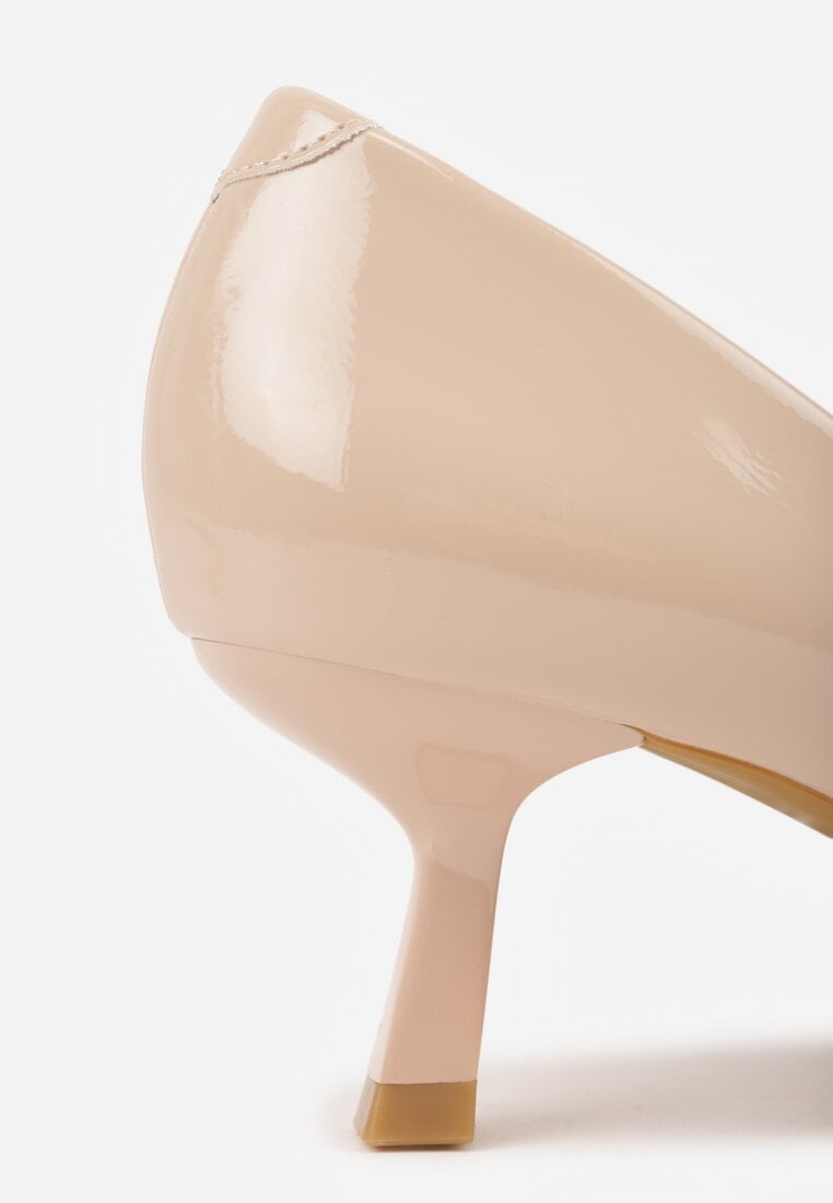 Beżowe Czółenka Lakierowane na Szpilce w Stylu Kaczuszki Ozdobione Paskami Laloma