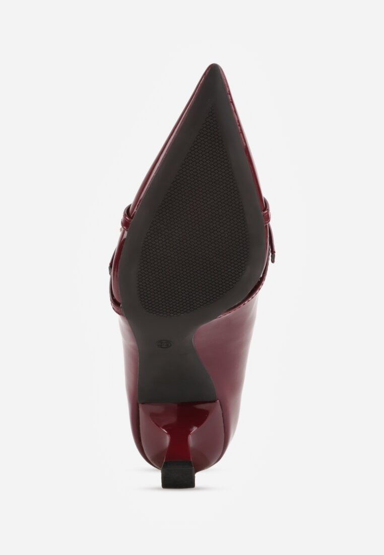 Bordowe Czółenka Lakierowane na Szpilce w Stylu Kaczuszki Ozdobione Paskami Laloma