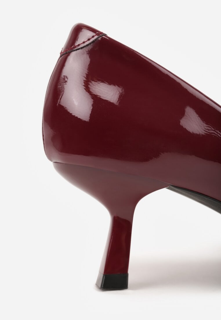 Bordowe Czółenka Lakierowane na Szpilce w Stylu Kaczuszki Ozdobione Paskami Laloma