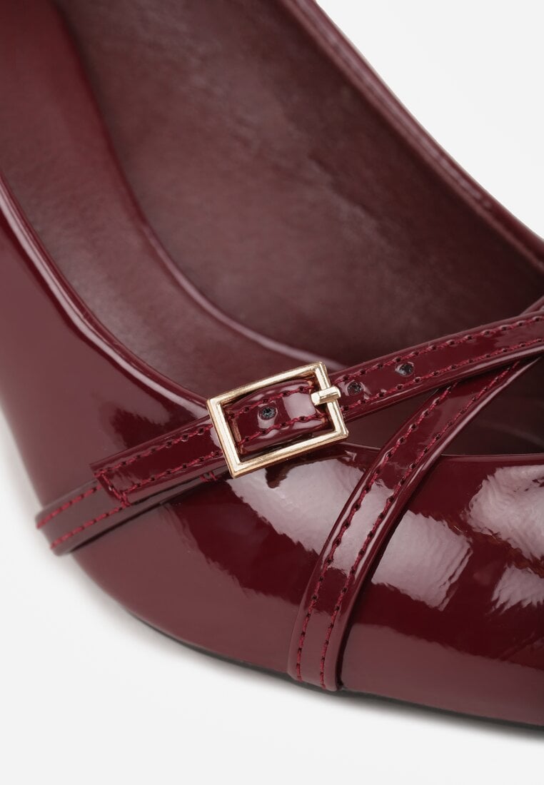 Bordowe Czółenka Lakierowane na Szpilce w Stylu Kaczuszki Ozdobione Paskami Laloma