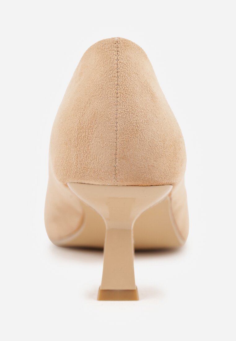 Ciemnobeżowe Czółenka z Ekozamszu Vices na Obcasie Kaczuszka z Wkładką ze Skóry Naturalnej Etaris