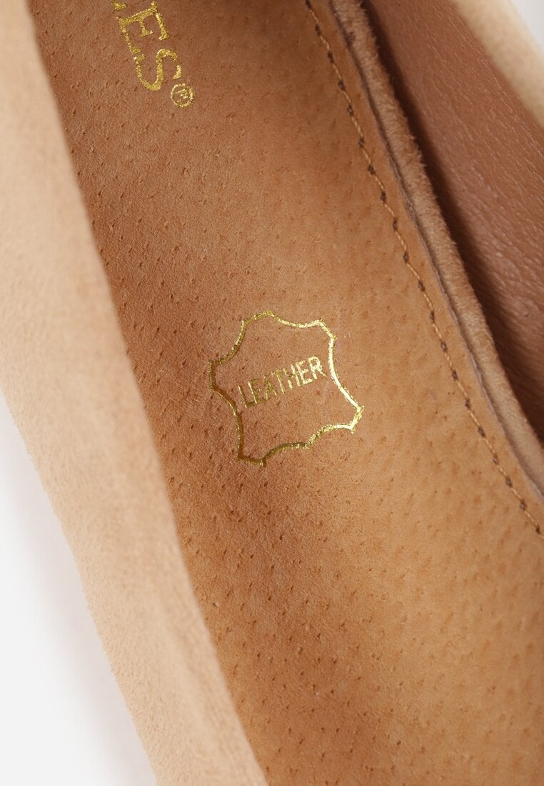 Ciemnobeżowe Czółenka z Ekozamszu Vices na Obcasie Kaczuszka z Wkładką ze Skóry Naturalnej Etaris