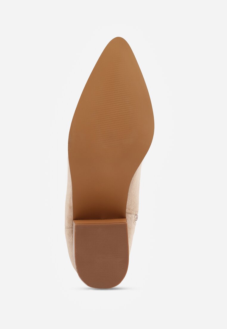 Ciemnobeżowe Botki Vices w Stylu Kowbojek na Obcasie Vertige