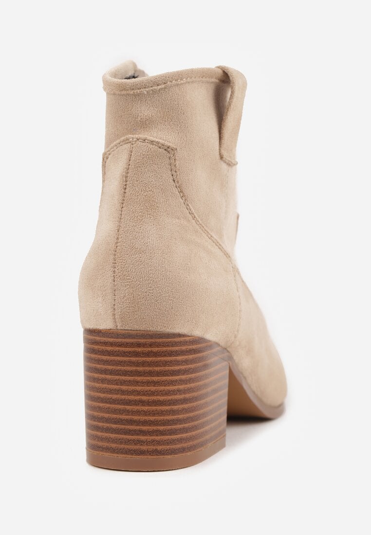 Ciemnobeżowe Botki Vices w Stylu Kowbojek na Obcasie Vertige