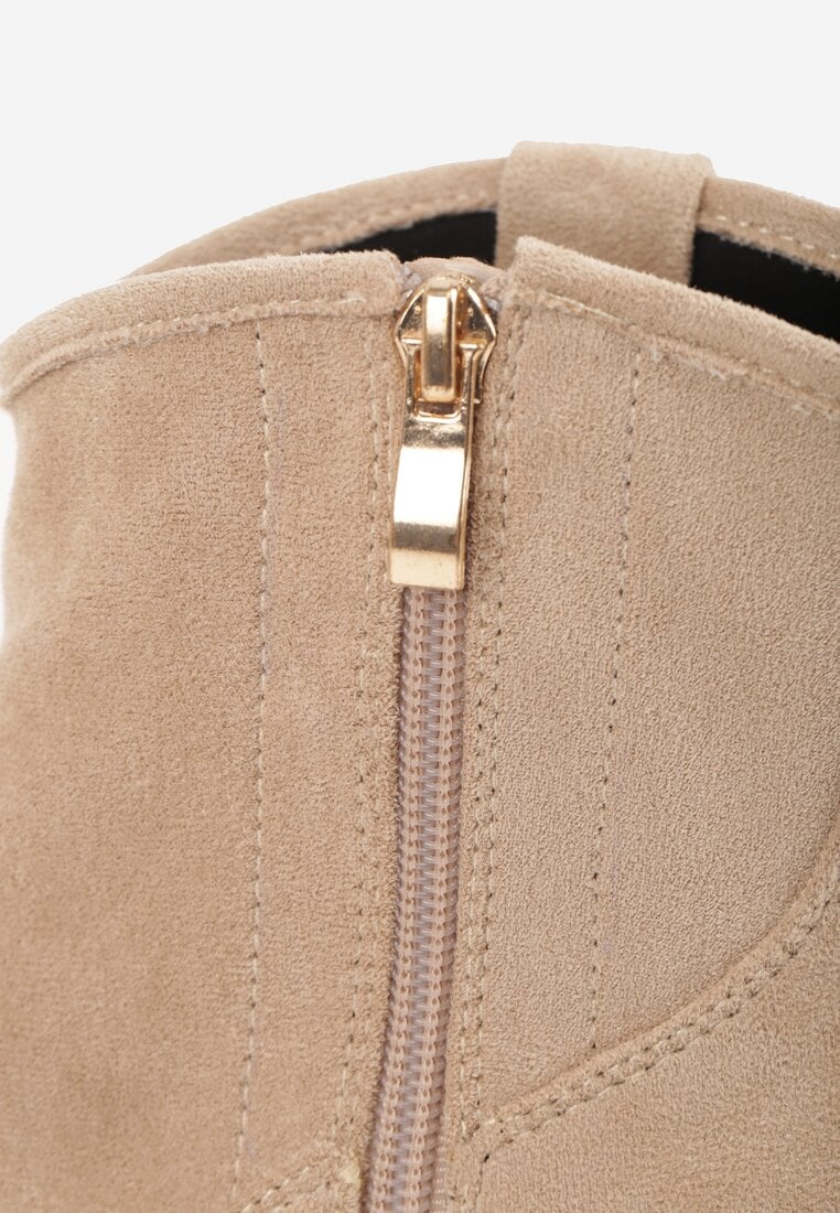 Ciemnobeżowe Botki Vices w Stylu Kowbojek na Obcasie Vertige