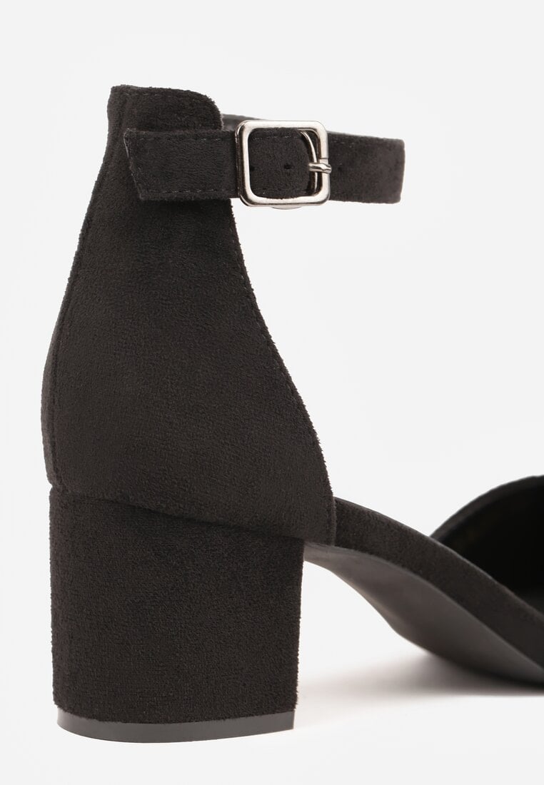 Czarne Czółenka na Słupku Vices ze Skórzaną Wkładką i Paskiem przy Kostce Nurilora