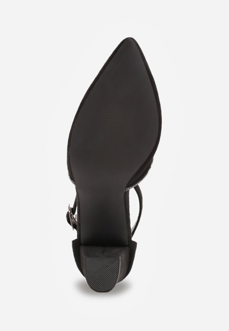 Czarne Eleganckie Czółenka Vices ze Skórzaną Wkładką i Cyrkoniami Sarirra