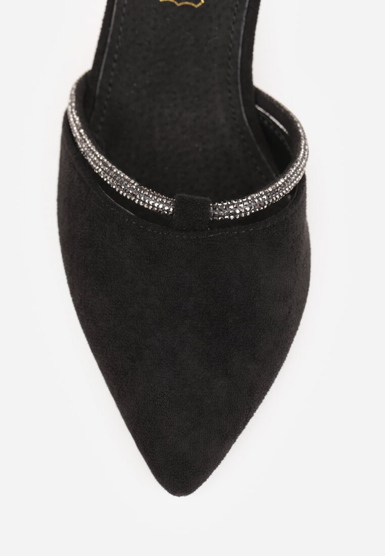Czarne Eleganckie Czółenka Vices ze Skórzaną Wkładką i Cyrkoniami Sarirra