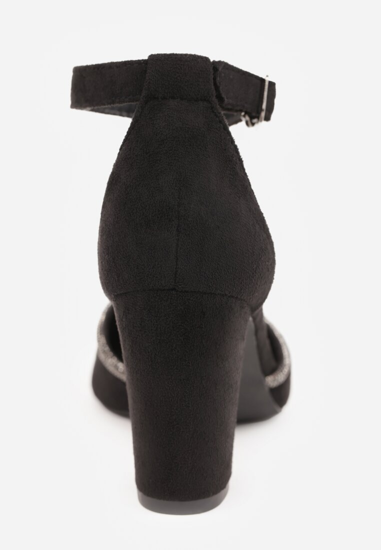 Czarne Eleganckie Czółenka Vices ze Skórzaną Wkładką i Cyrkoniami Sarirra