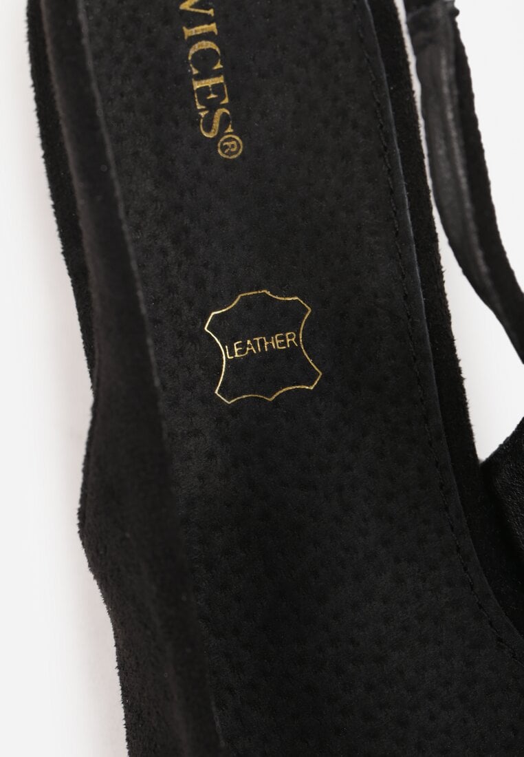 Czarne Sandały Vices na Stożku z Wkładką ze Skóry Naturalnej Bez Pięty Selenis