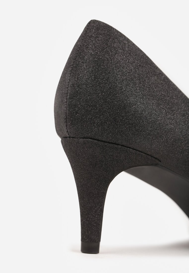 Czarne Brokatowe Czółenka na Szpilce Vices z Wkładką ze Skóry Naturalnej Editiria