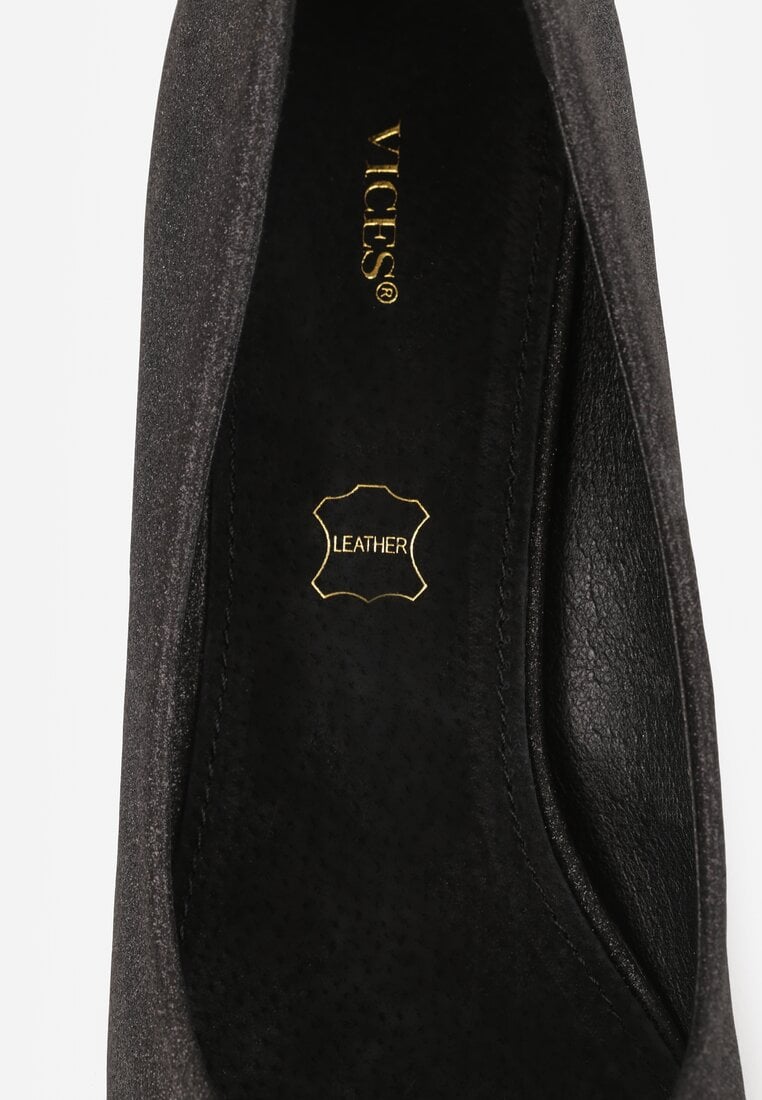Czarne Brokatowe Czółenka na Szpilce Vices z Wkładką ze Skóry Naturalnej Editiria